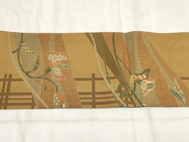 平和屋着物◎八寸名古屋帯　斜め取り花文　正絹　逸品　AABH1370wj