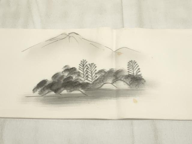 平和屋着物◎塩瀬　九寸名古屋帯　作家物　手描き　遠山風景文　正絹　逸品　AABH1371wj