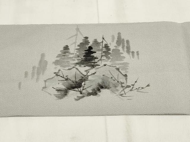 平和屋着物◎九寸名古屋帯 作家物 手描き 風景文 鬼しぼ縮緬 正絹 逸品 AABH1382wj