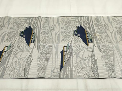 平和屋着物◎八寸名古屋帯　風景文　正絹　逸品　AABH1389wj