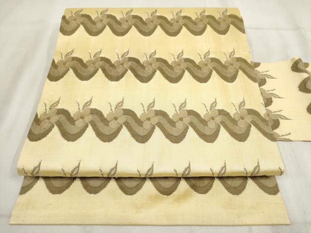 平和屋着物◎九寸名古屋帯 草花文 正絹 逸品 AABH1392wj