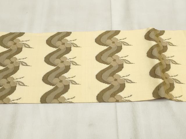 平和屋着物◎九寸名古屋帯 草花文 正絹 逸品 AABH1392wj