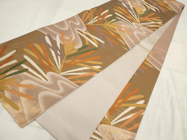 平和屋着物◎六通柄袋帯　唐織　霞松葉文　金糸　正絹　逸品　AABH1393wj