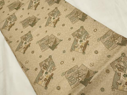 平和屋着物◎アンティーク　大正ロマン　丸帯　色紙流水花文　金糸　正絹　逸品　AABH1400wj