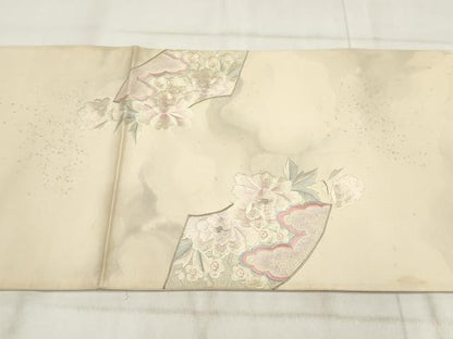 平和屋着物▼総刺繍　袋帯　地紙花文　孔雀　金銀糸　正絹　逸品　AABH1416wj