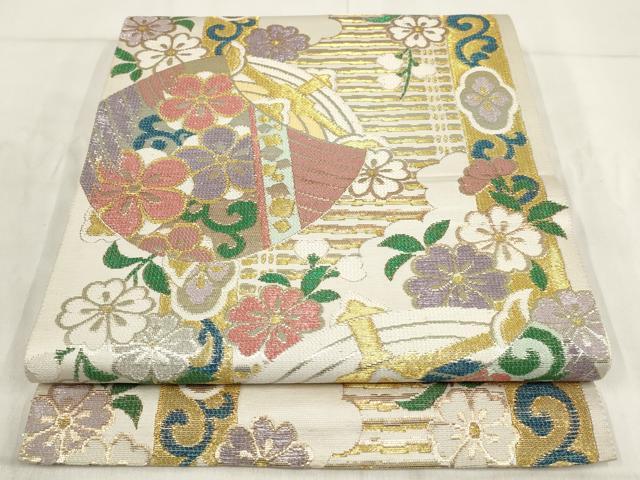 平和屋着物▼六通柄袋帯　憂・麗和詩　草花文　金銀糸　正絹　逸品　AABH1435wj