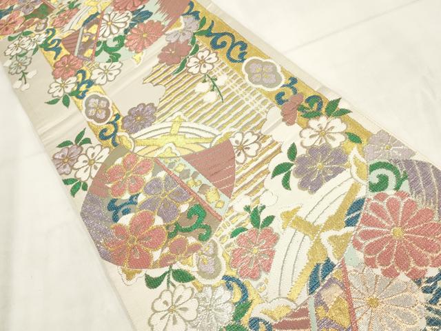 平和屋着物▼六通柄袋帯　憂・麗和詩　草花文　金銀糸　正絹　逸品　AABH1435wj