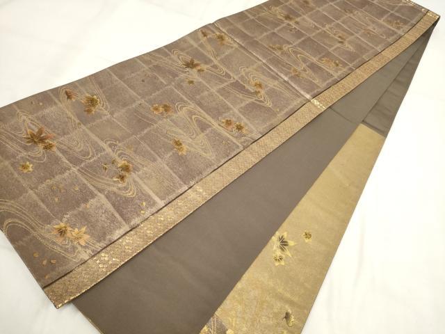 平和屋着物▼太鼓柄袋帯 扇面流水花文 金彩 引箔 正絹 逸品 AABH1469wj