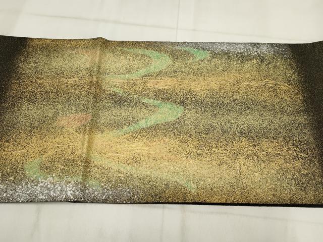 平和屋着物▼太鼓柄袋帯　霞文　黒地　金銀彩　正絹　逸品　AABH1520wj