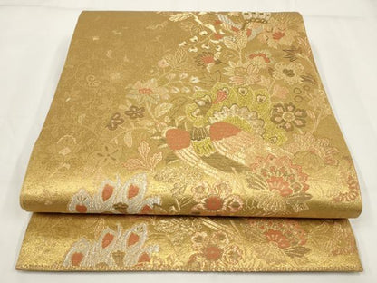平和屋着物▼六通柄袋帯　花鳥文　金銀糸　正絹　逸品　AABH1592wj