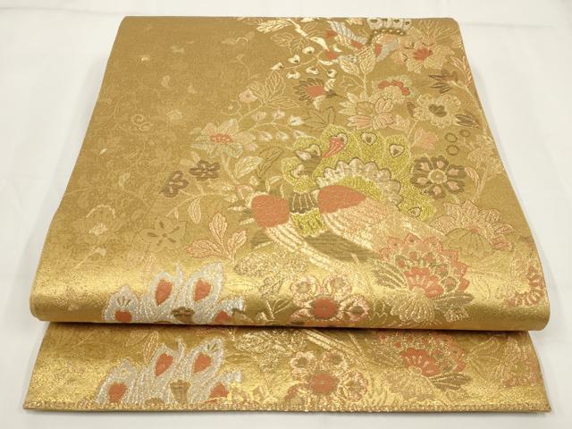 平和屋着物▼六通柄袋帯　花鳥文　金銀糸　正絹　逸品　AABH1592wj