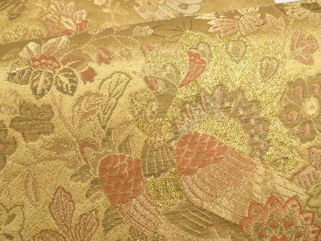 平和屋着物▼六通柄袋帯　花鳥文　金銀糸　正絹　逸品　AABH1592wj