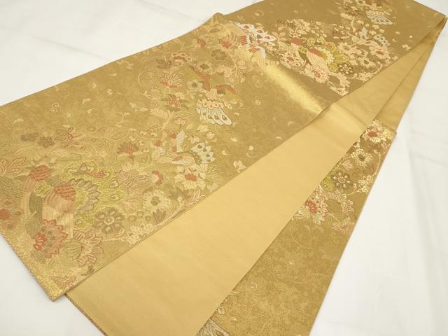 平和屋着物▼六通柄袋帯　花鳥文　金銀糸　正絹　逸品　AABH1592wj