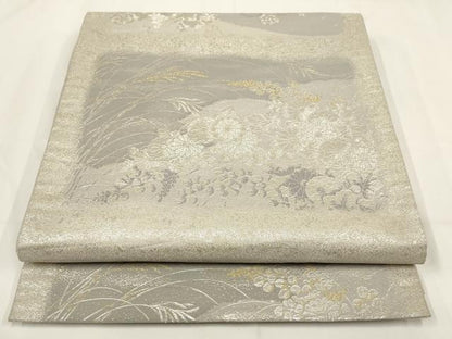 平和屋着物▼六通柄袋帯　草花文　金銀糸　正絹　逸品　AABH1607wj