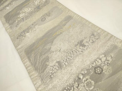 平和屋着物▼六通柄袋帯　草花文　金銀糸　正絹　逸品　AABH1607wj