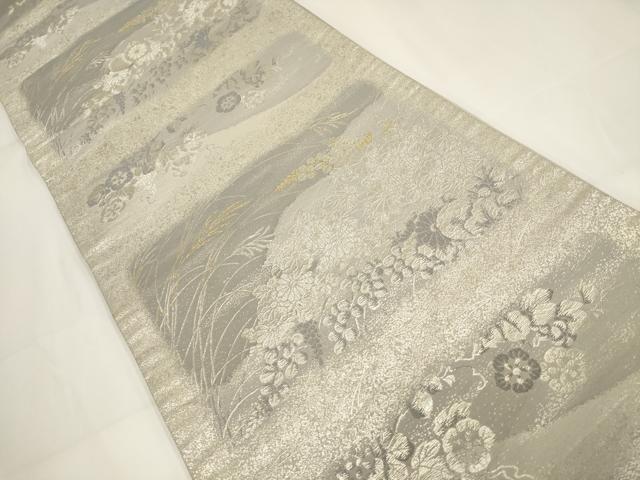 平和屋着物▼六通柄袋帯　草花文　金銀糸　正絹　逸品　AABH1607wj