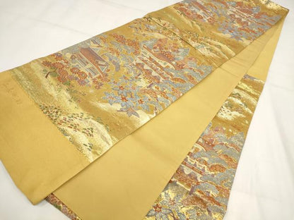 平和屋着物▼西陣 やまひで謹製 六通柄袋帯 二条御物 金糸 証紙付き 正絹 逸品 AABH1686wj