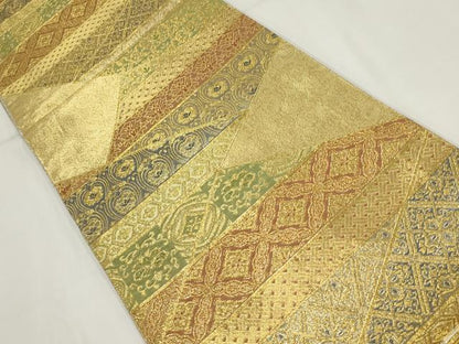 平和屋着物▼佐賀錦　六通柄袋帯　切り嵌め花文　金銀糸　正絹　逸品　AABH1699wj