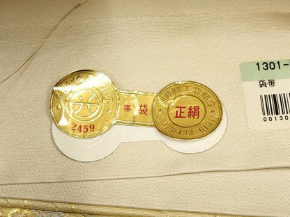 平和屋着物▼西陣 五島博也謹製 六通柄袋帯 彩名宝 花鳥文 金糸 証紙付き 正絹 逸品 AABH1731wj