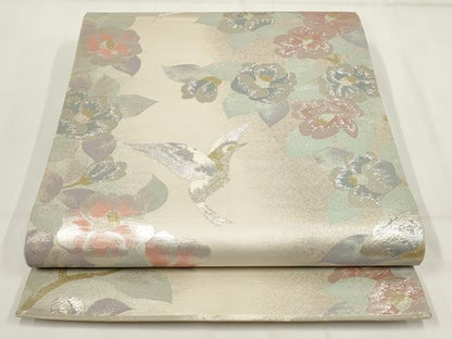 平和屋着物▼六通柄袋帯　花鳥文　金銀糸　正絹　逸品　AABH1732wj