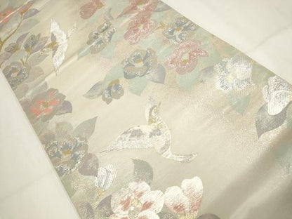 平和屋着物▼六通柄袋帯　花鳥文　金銀糸　正絹　逸品　AABH1732wj