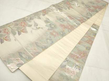 平和屋着物▼六通柄袋帯　花鳥文　金銀糸　正絹　逸品　AABH1732wj