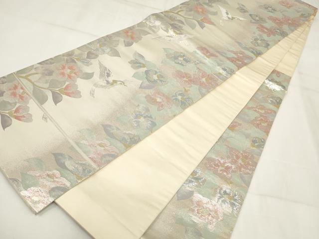 平和屋着物▼六通柄袋帯　花鳥文　金銀糸　正絹　逸品　AABH1732wj
