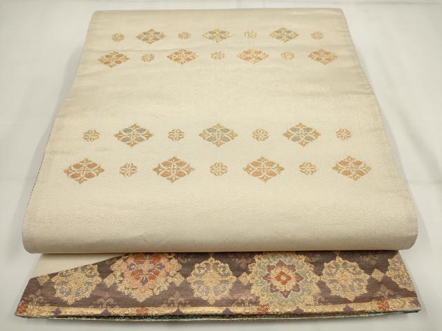 平和屋着物●両面　六通柄袋帯　花丸文　刺し子　総刺繍　金銀糸　正絹　逸品　DABD1891ps 平和屋着物○極上 創業280年 誉田屋源兵衛 六通柄袋帯 唐織 橘花文 金