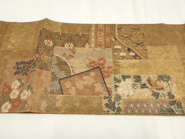平和屋着物▼京の名門 じゅらく謹製 太鼓柄袋帯 時代裂合せ文様 金糸 正絹 逸品 AABH1778wj