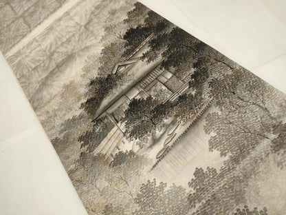 平和屋着物▼太鼓柄袋帯 作家物 手描き 遠山風景文 正絹 逸品 AABH1819wj
