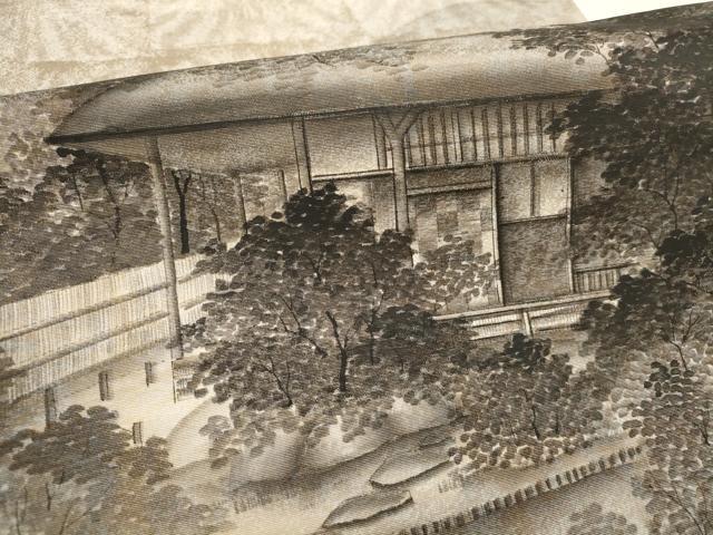 平和屋着物▼太鼓柄袋帯 作家物 手描き 遠山風景文 正絹 逸品 AABH1819wj