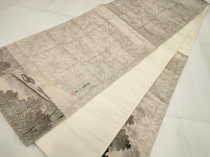 平和屋着物▼太鼓柄袋帯 作家物 手描き 遠山風景文 正絹 逸品 AABH1819wj