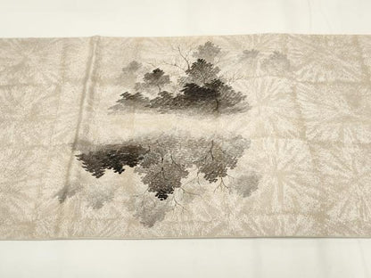 平和屋着物▼太鼓柄袋帯 作家物 手描き 遠山風景文 正絹 逸品 AABH1819wj