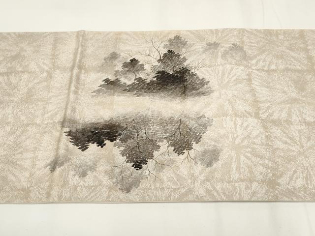 平和屋着物▼太鼓柄袋帯 作家物 手描き 遠山風景文 正絹 逸品 AABH1819wj