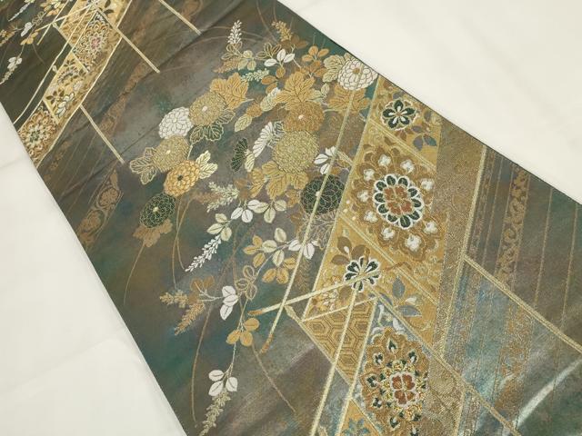 平和屋着物▼六通柄袋帯 草花文 金糸 引箔 正絹 逸品 AABH1833wj