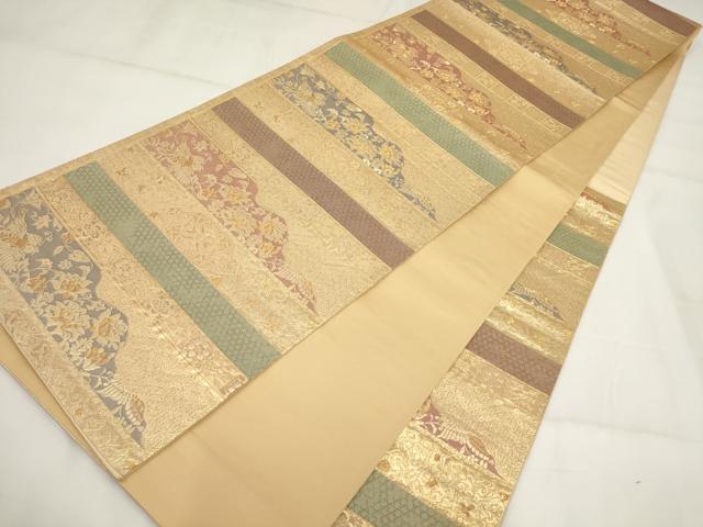平和屋着物▼六通柄袋帯 道長花鳥文 金糸 正絹 逸品 AABH1845wj