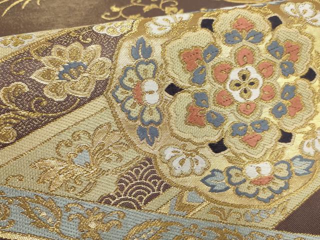 平和屋着物▼六通柄袋帯 吉祥花鳥文 金糸 正絹 逸品 AABH1846wj