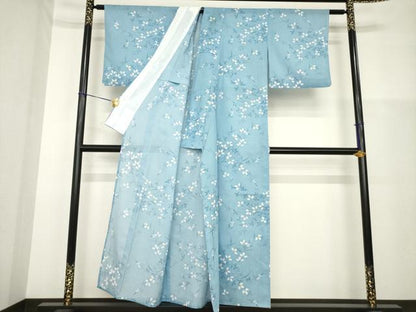 平和屋着物＊夏物 小紋 絽 蔦の葉文 洗える着物 AABH1921ck
