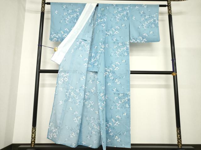 平和屋着物＊夏物 小紋 絽 蔦の葉文 洗える着物 AABH1921ck