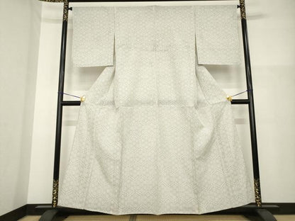 平和屋着物＊夏物 本場大島紬 夏大島 白大島 9マルキ 亀甲麻の葉文 正絹 逸品 AABH1924ck