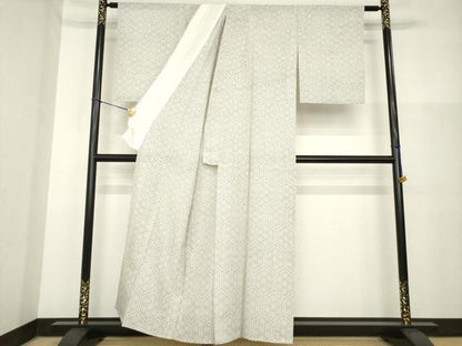 平和屋着物＊夏物 本場大島紬 夏大島 白大島 9マルキ 亀甲麻の葉文 正絹 逸品 AABH1924ck