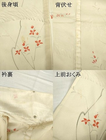 平和屋着物＊夏物 小紋 絽 手描き 枝花文 正絹 逸品 AABH1928ck