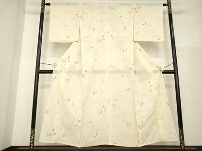 平和屋着物＊夏物 小紋 絽 手描き 枝花文 正絹 逸品 AABH1928ck