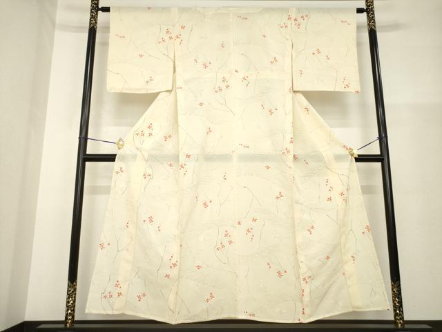 平和屋着物＊夏物 小紋 絽 手描き 枝花文 正絹 逸品 AABH1928ck