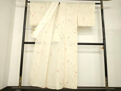 平和屋着物＊夏物 小紋 絽 手描き 枝花文 正絹 逸品 AABH1928ck
