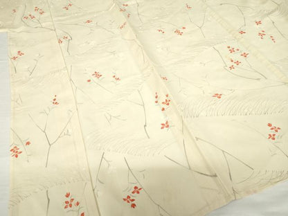平和屋着物＊夏物 小紋 絽 手描き 枝花文 正絹 逸品 AABH1928ck