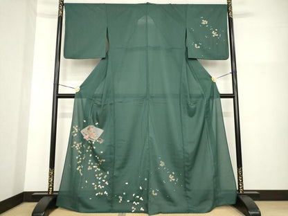 平和屋着物＊夏物 訪問着 絽 地紙花文 般若 金銀彩 洗える着物 AABH1929ck