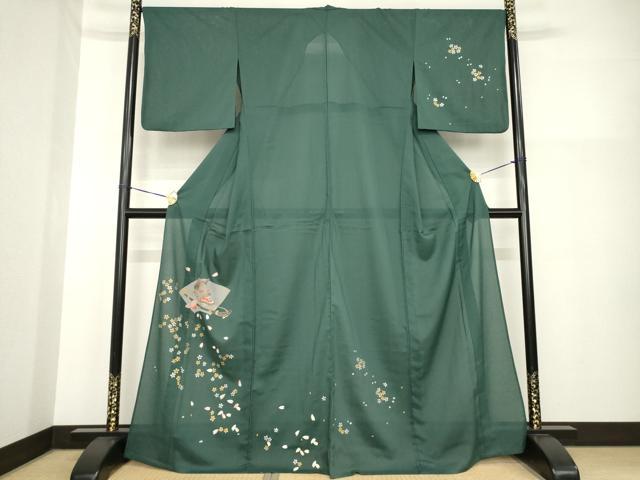 平和屋着物＊夏物 訪問着 絽 地紙花文 般若 金銀彩 洗える着物 AABH1929ck