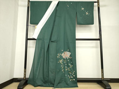 平和屋着物＊夏物 訪問着 絽 地紙花文 般若 金銀彩 洗える着物 AABH1929ck