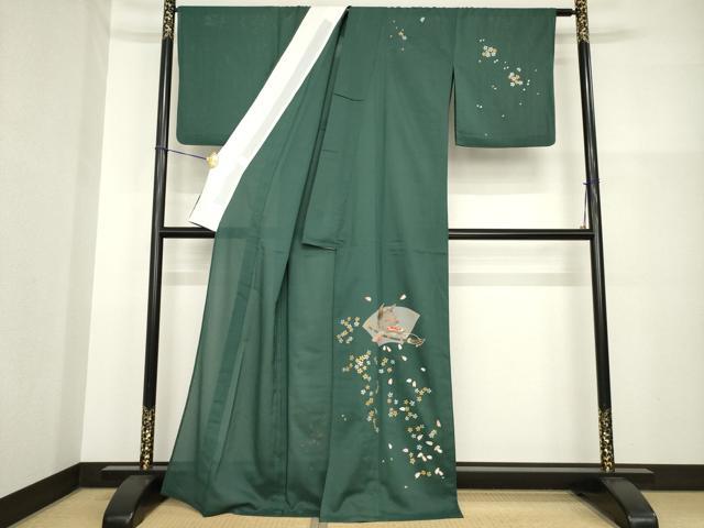 平和屋着物＊夏物 訪問着 絽 地紙花文 般若 金銀彩 洗える着物 AABH1929ck